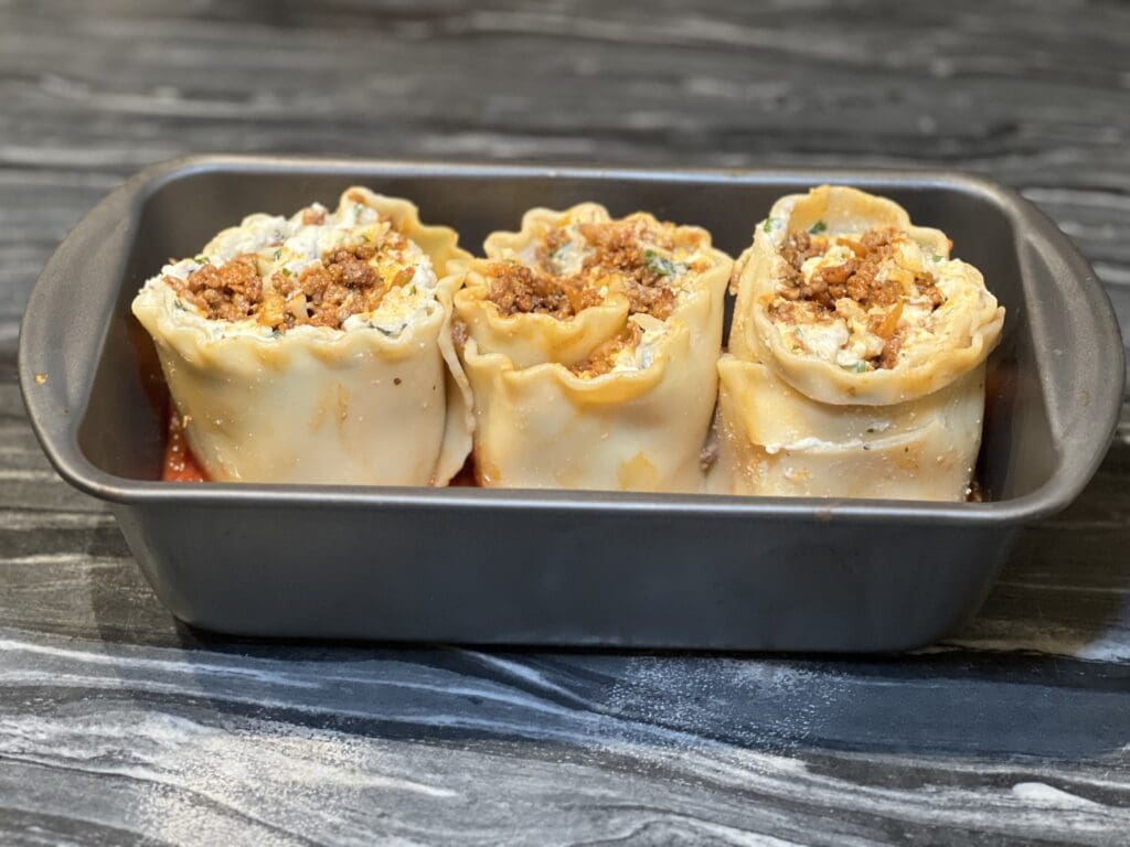 A pan of food with some kind of meat inside